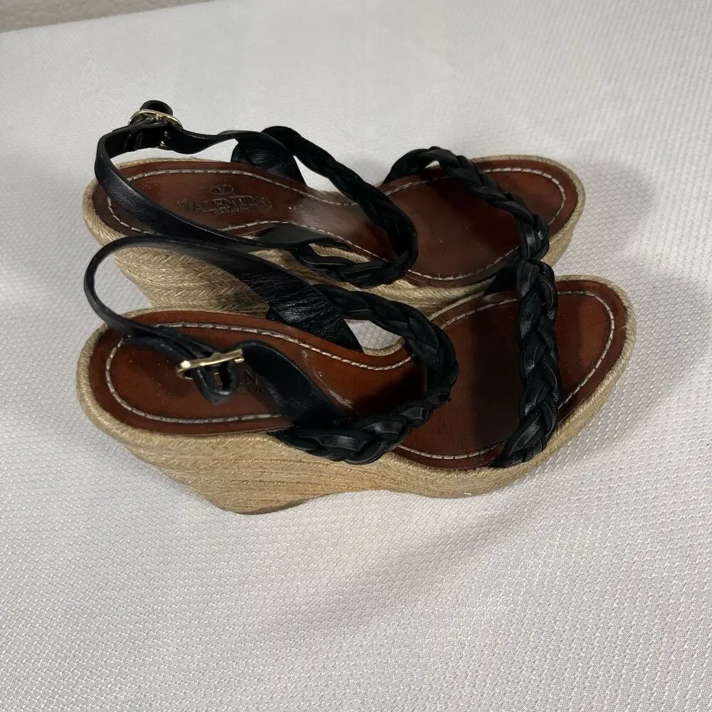 VALENTINO GARAVANI Rockstud Sandal Wedge Denim 36 /‎ 5.5